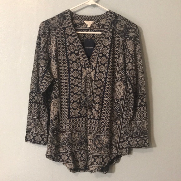 Lucky Brand Tops - NWT Lucky Brand Multi-Border Print Shirt- Long Sleeve- V-Neck